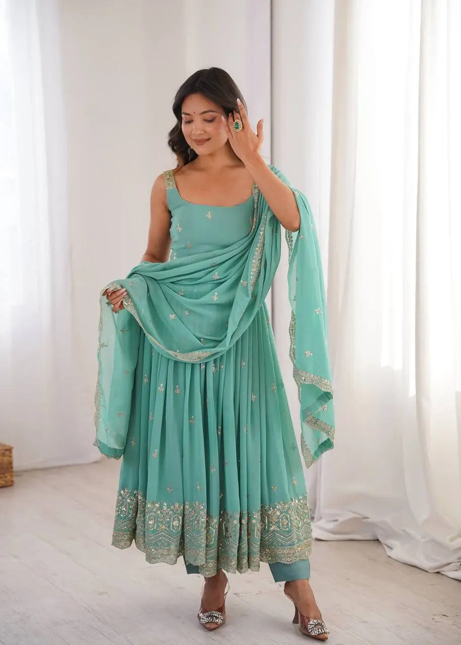 Sea Green Sequin Anarkali Set