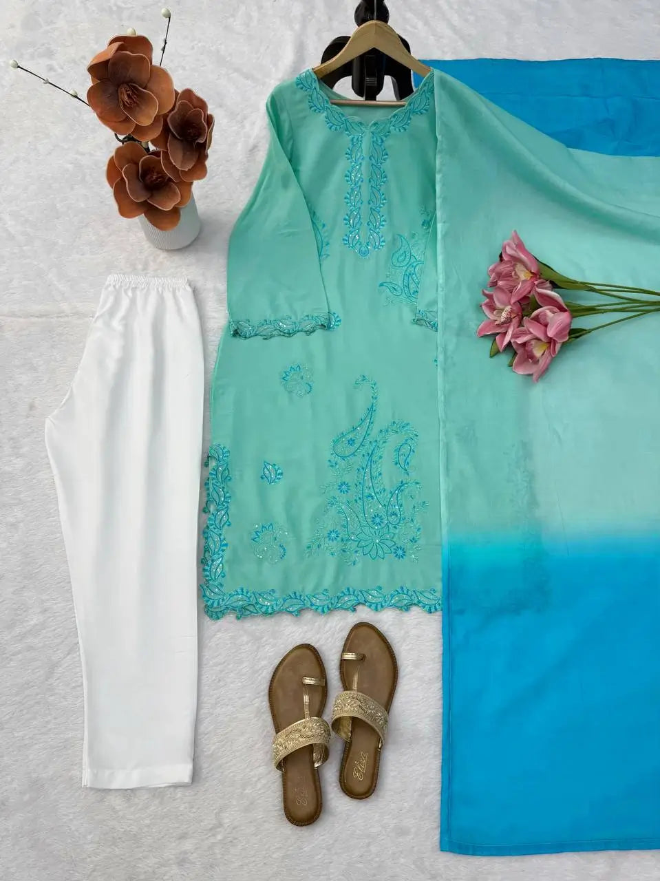 Sea Green Threadwork Suit