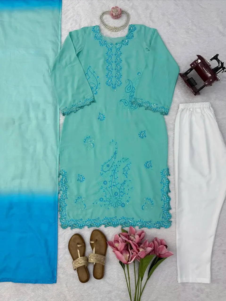 Sea Green Threadwork Suit
