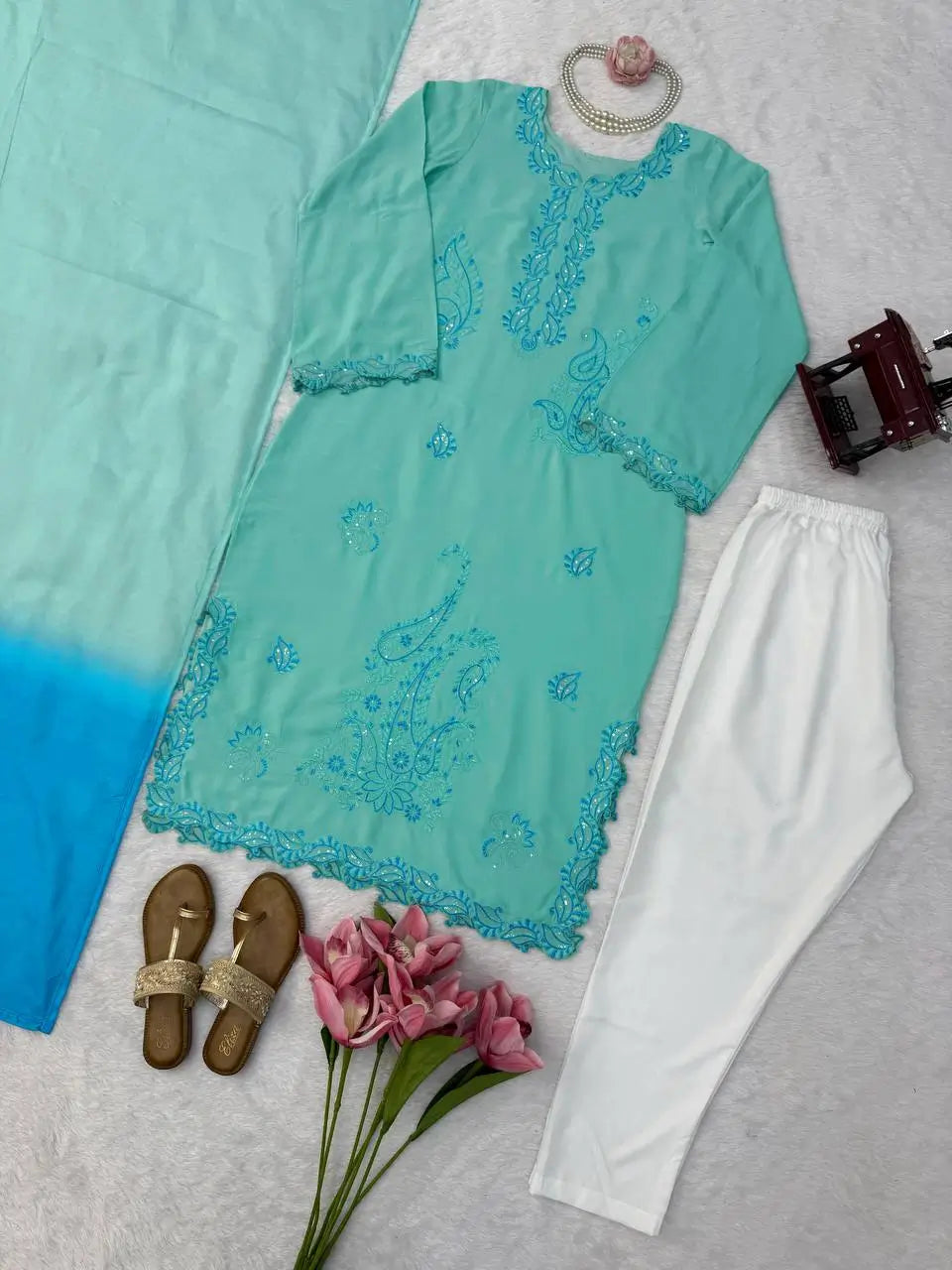 Sea Green Threadwork Suit