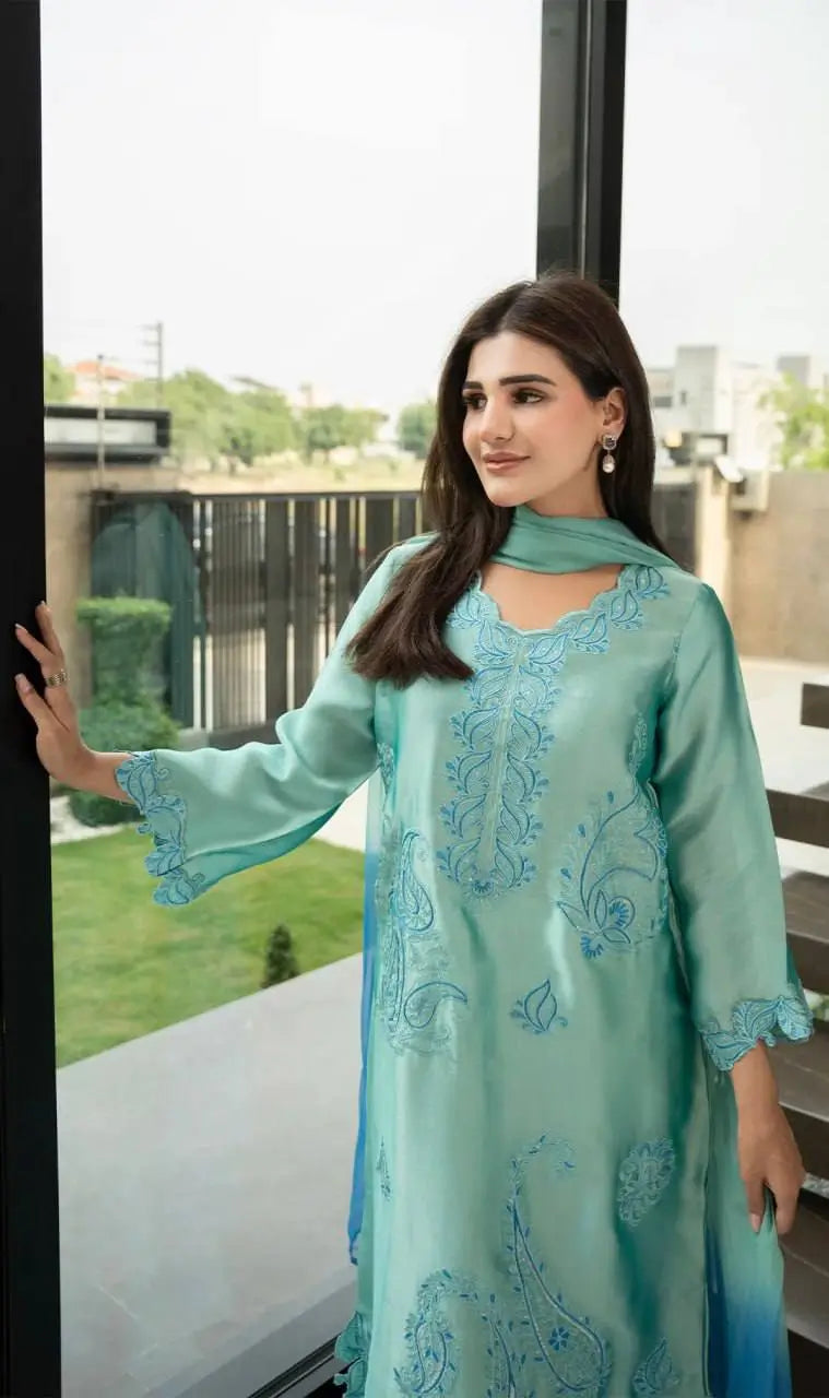 Sea Green Threadwork Suit
