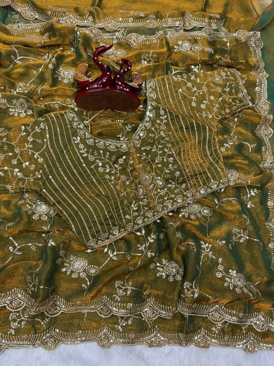 Sequence Embroidered Chiffon Saree with Blouse