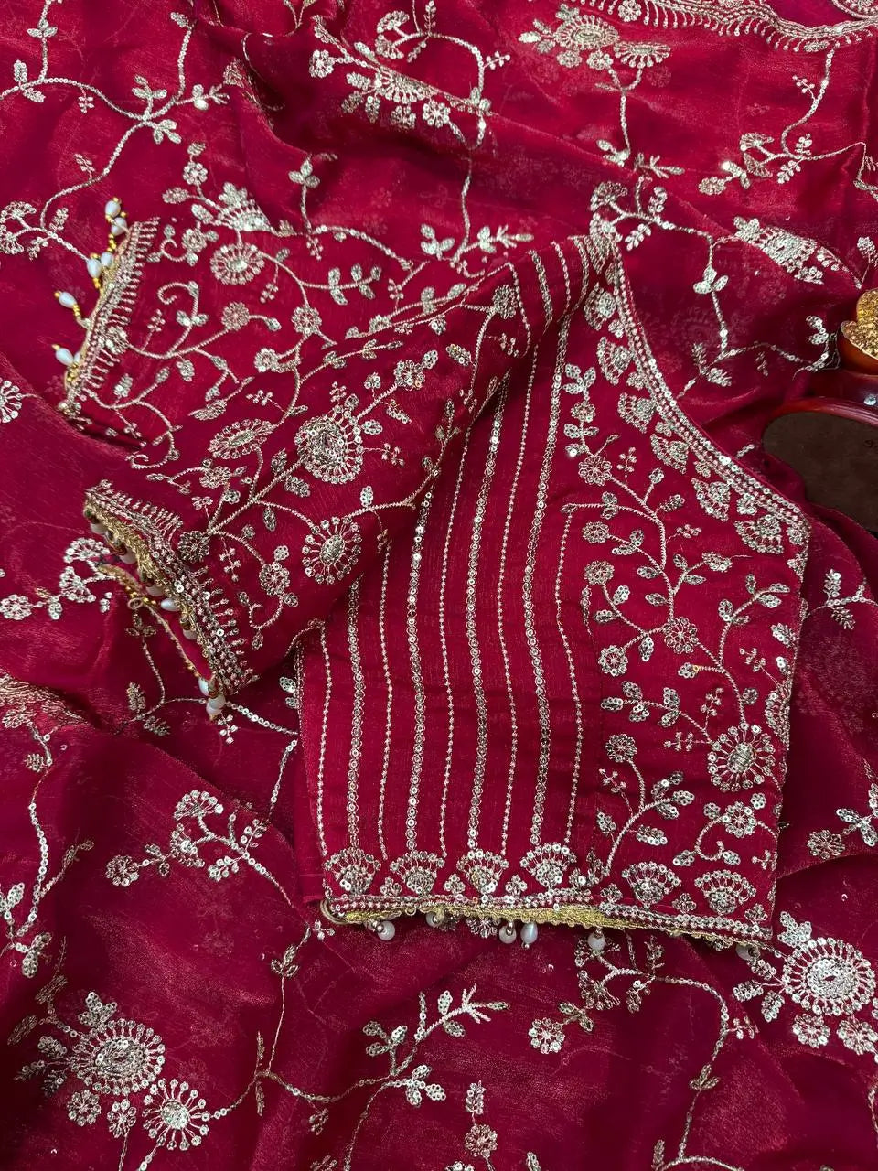 Sequence Embroidered Chiffon Saree with Blouse