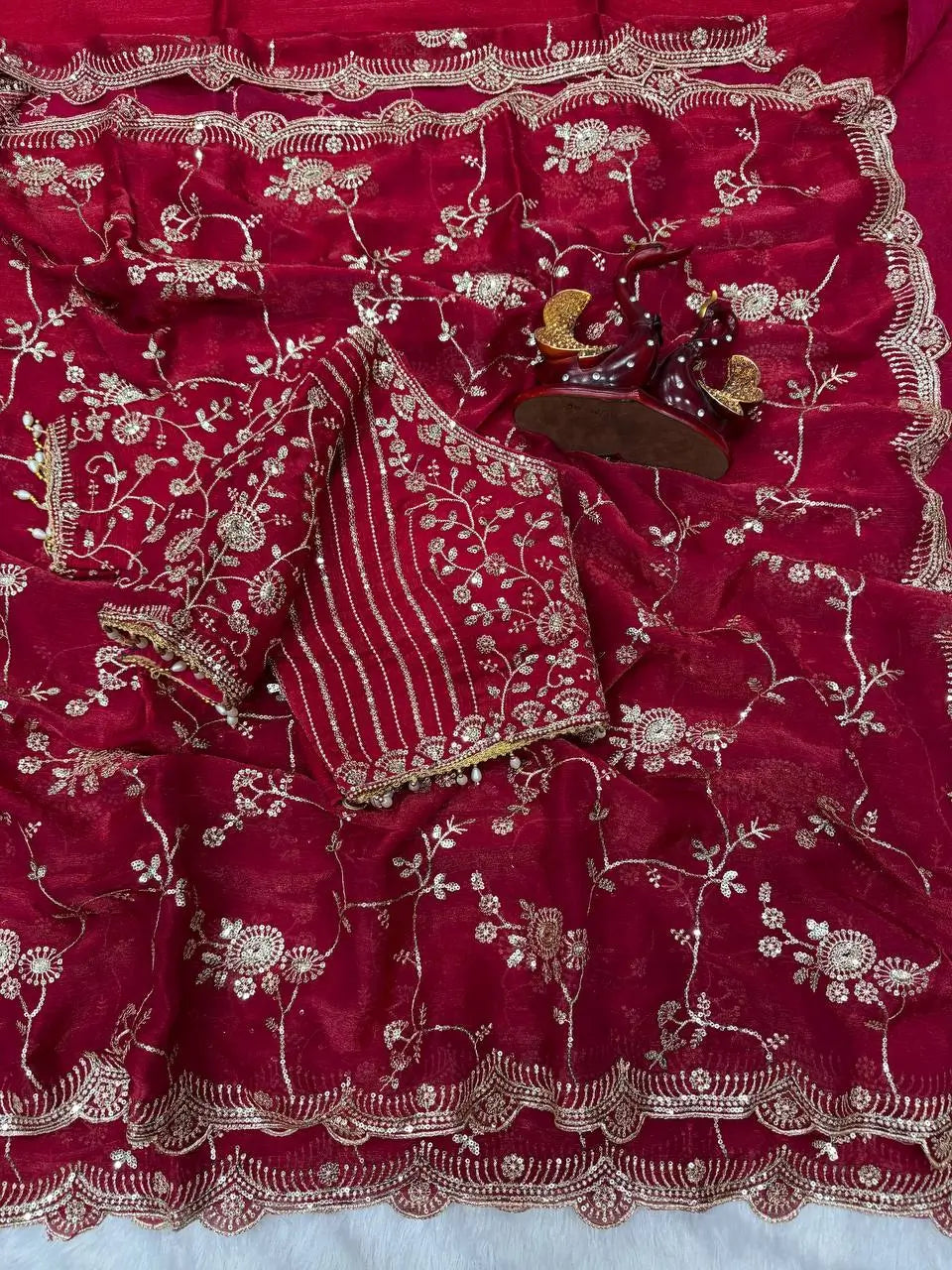Sequence Embroidered Chiffon Saree with Blouse