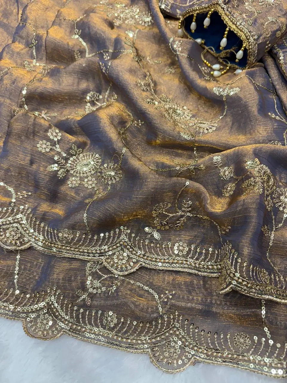 Sequence Embroidered Chiffon Saree with Blouse