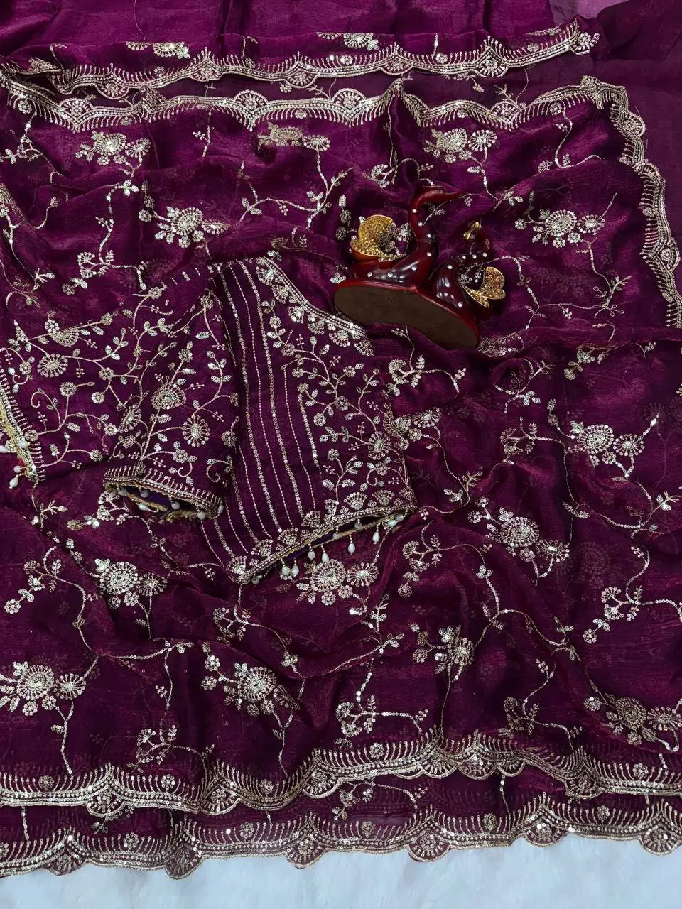 Sequence Embroidered Chiffon Saree with Blouse