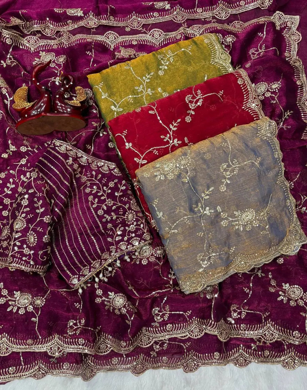 Sequence Embroidered Chiffon Saree with Blouse