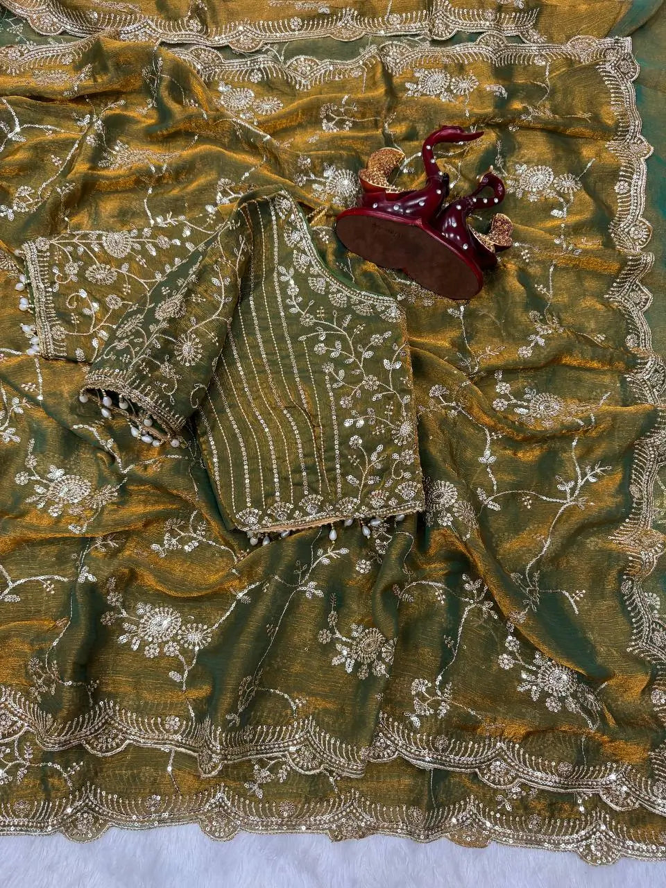 Sequence Embroidered Chiffon Saree with Blouse