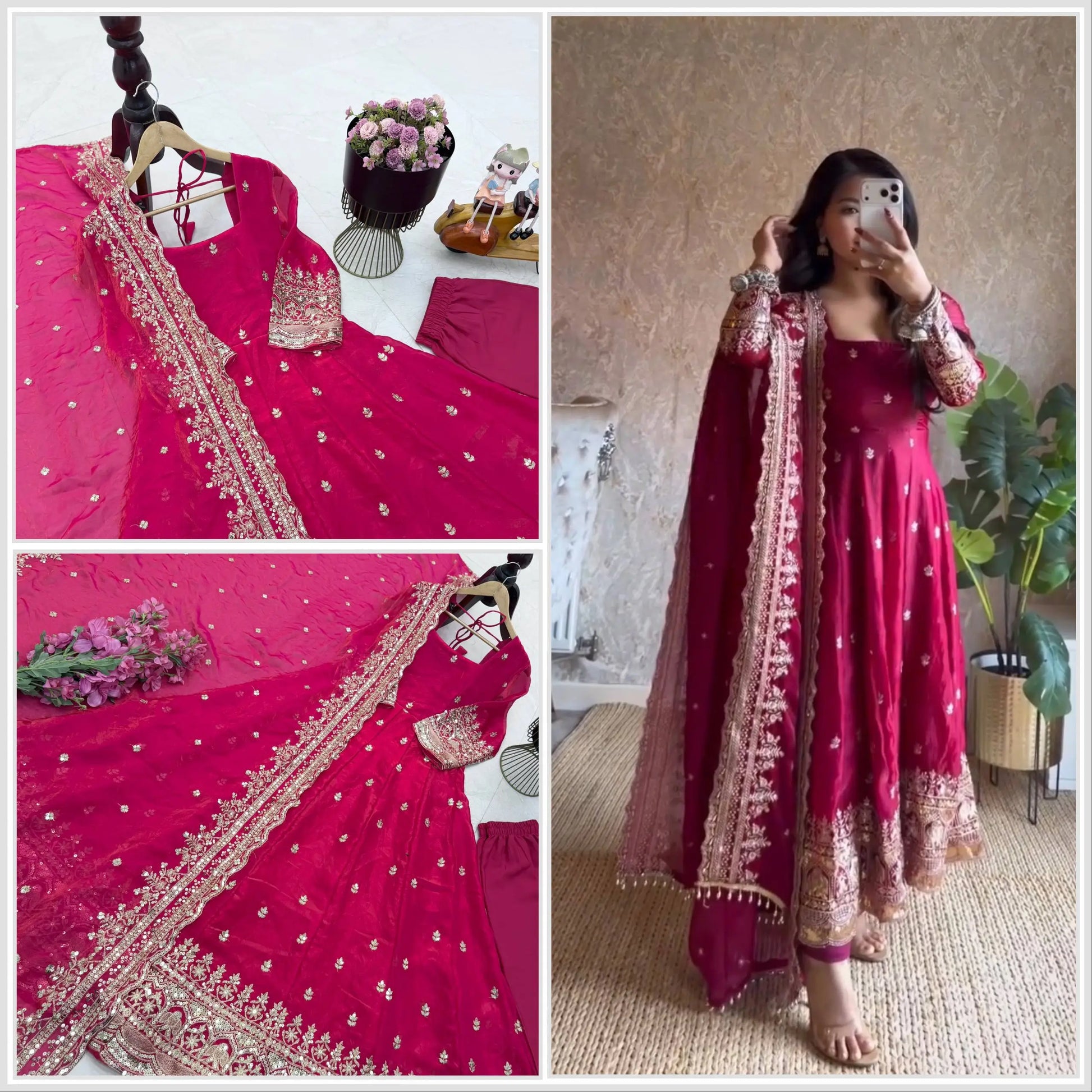 Sequin Booti Ready To Wear Silk Anarkali Gown Set
