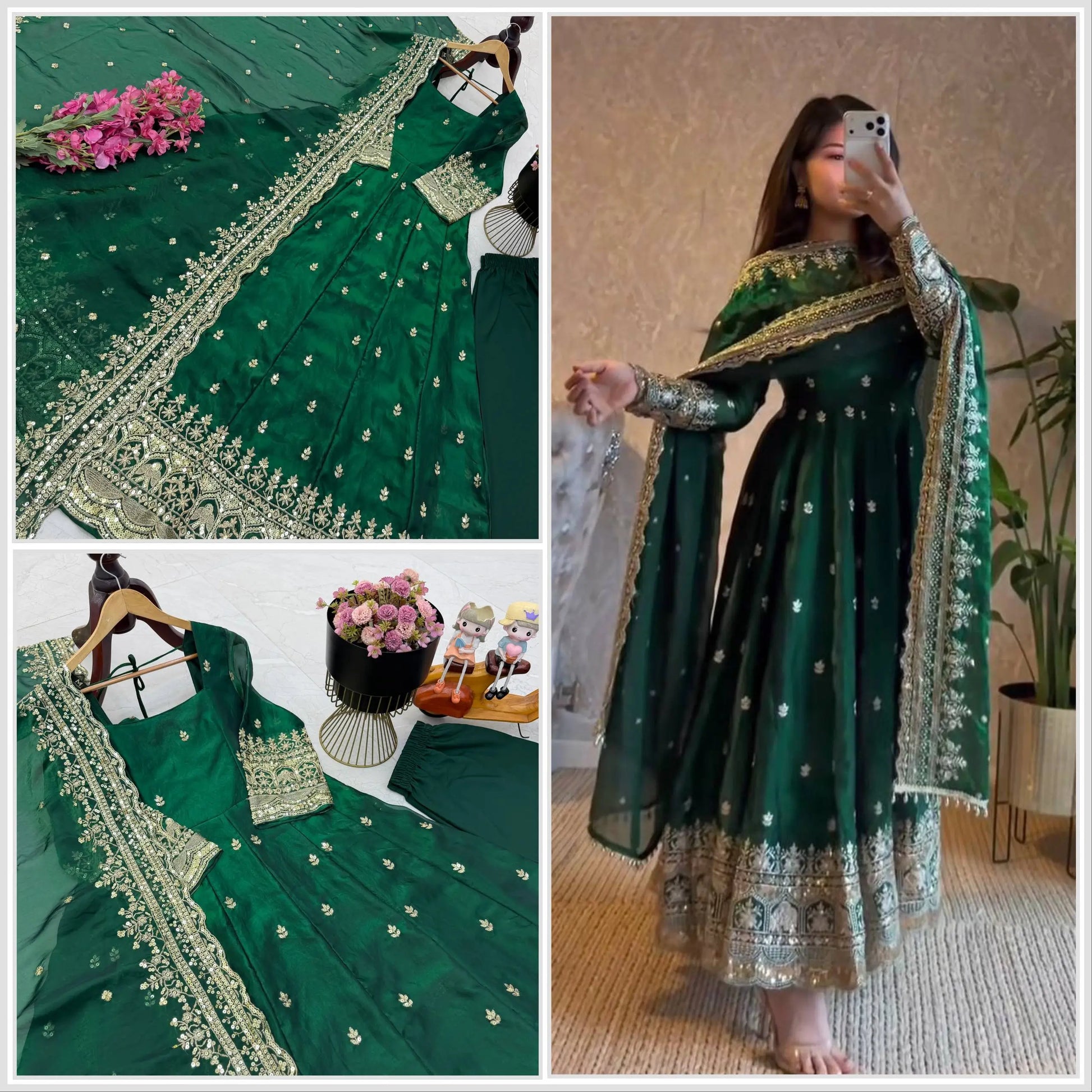 Sequin Booti Ready To Wear Silk Anarkali Gown Set