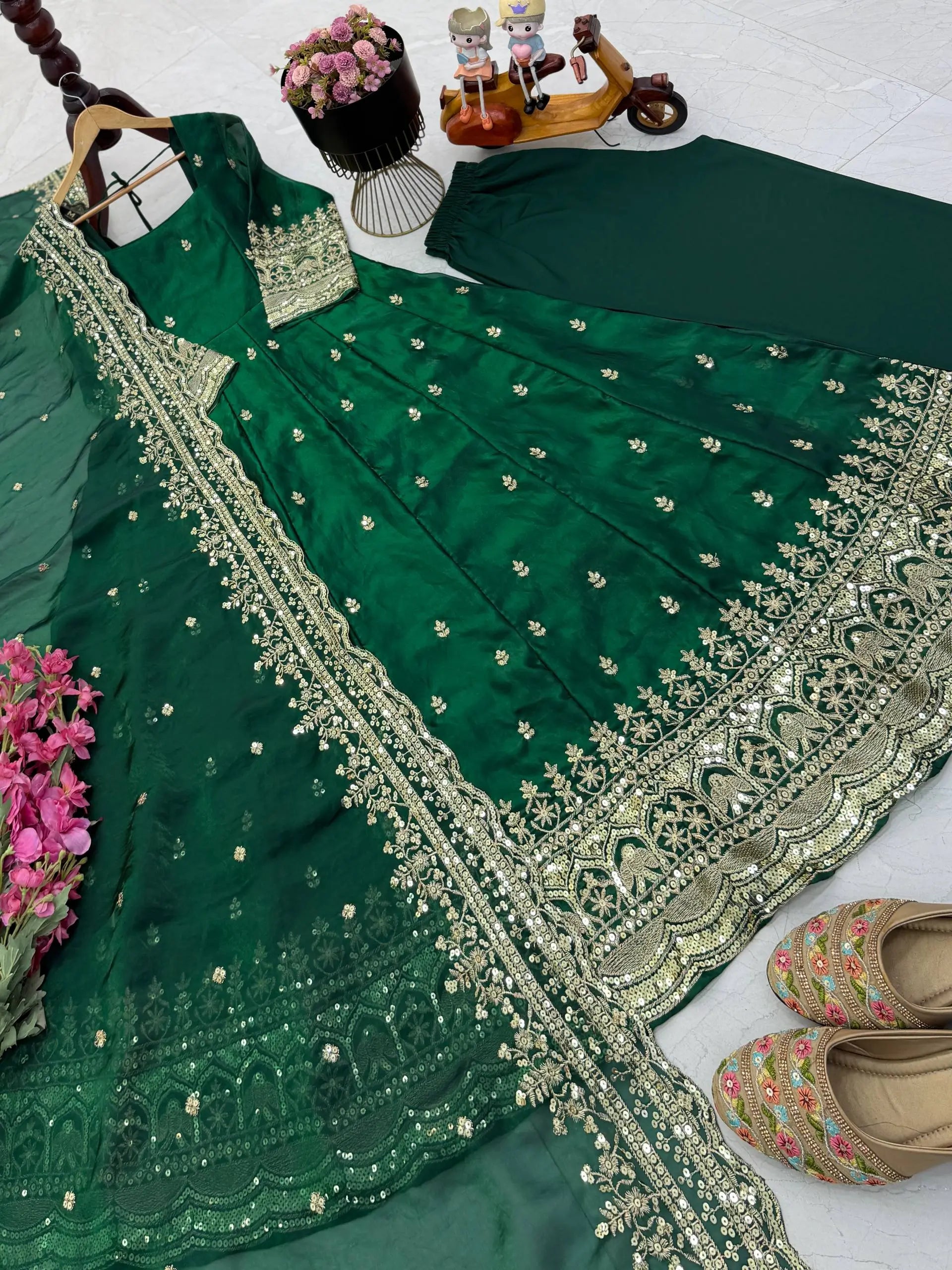 Sequin Booti Ready To Wear Silk Anarkali Gown Set