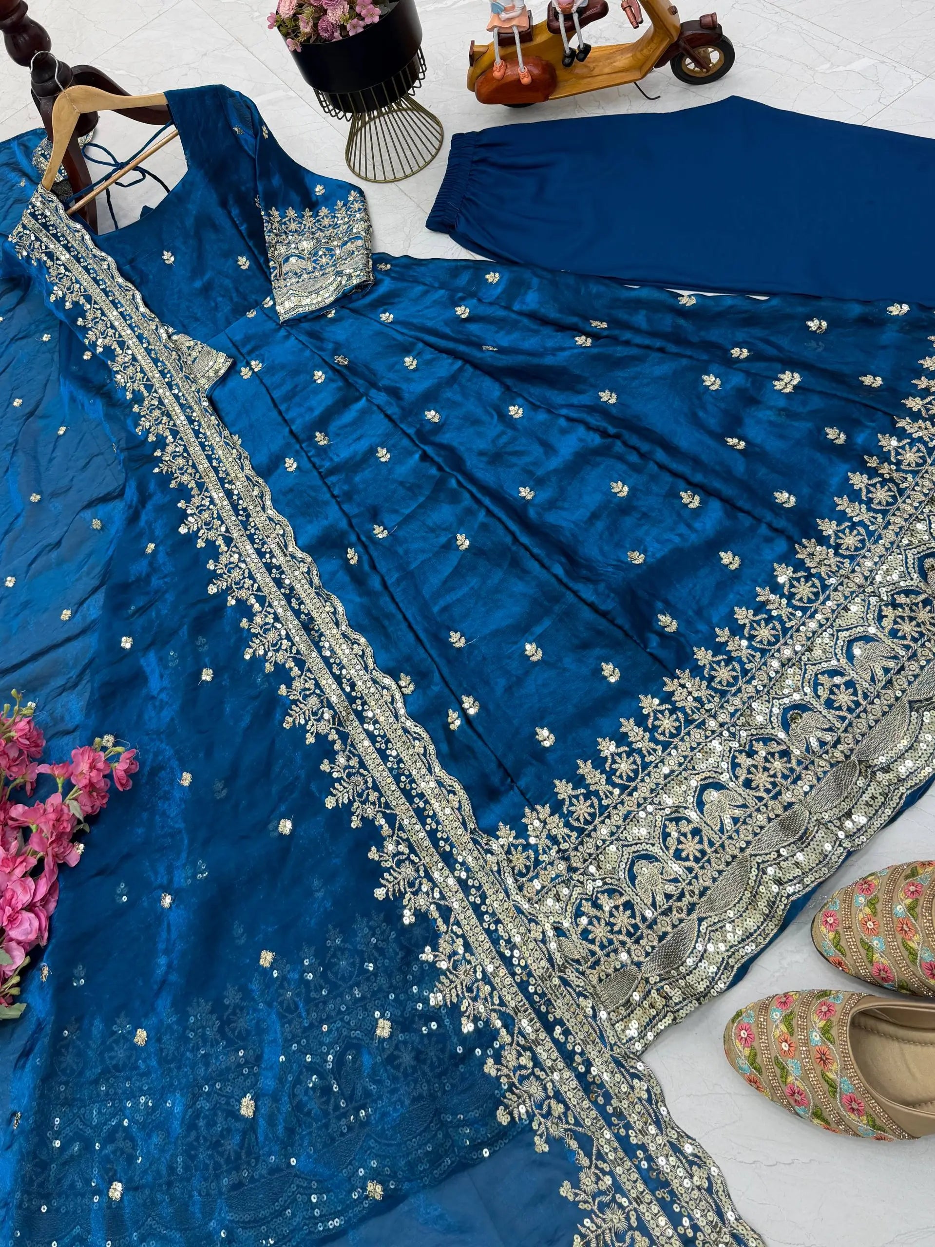 Sequin Booti Ready To Wear Silk Anarkali Gown Set