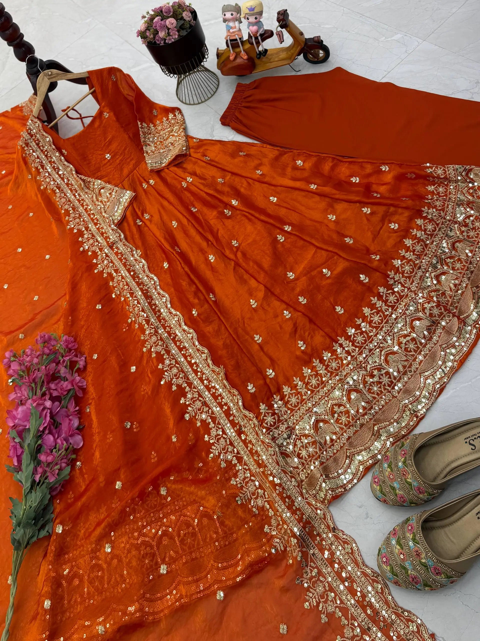 Sequin Booti Ready To Wear Silk Anarkali Gown Set