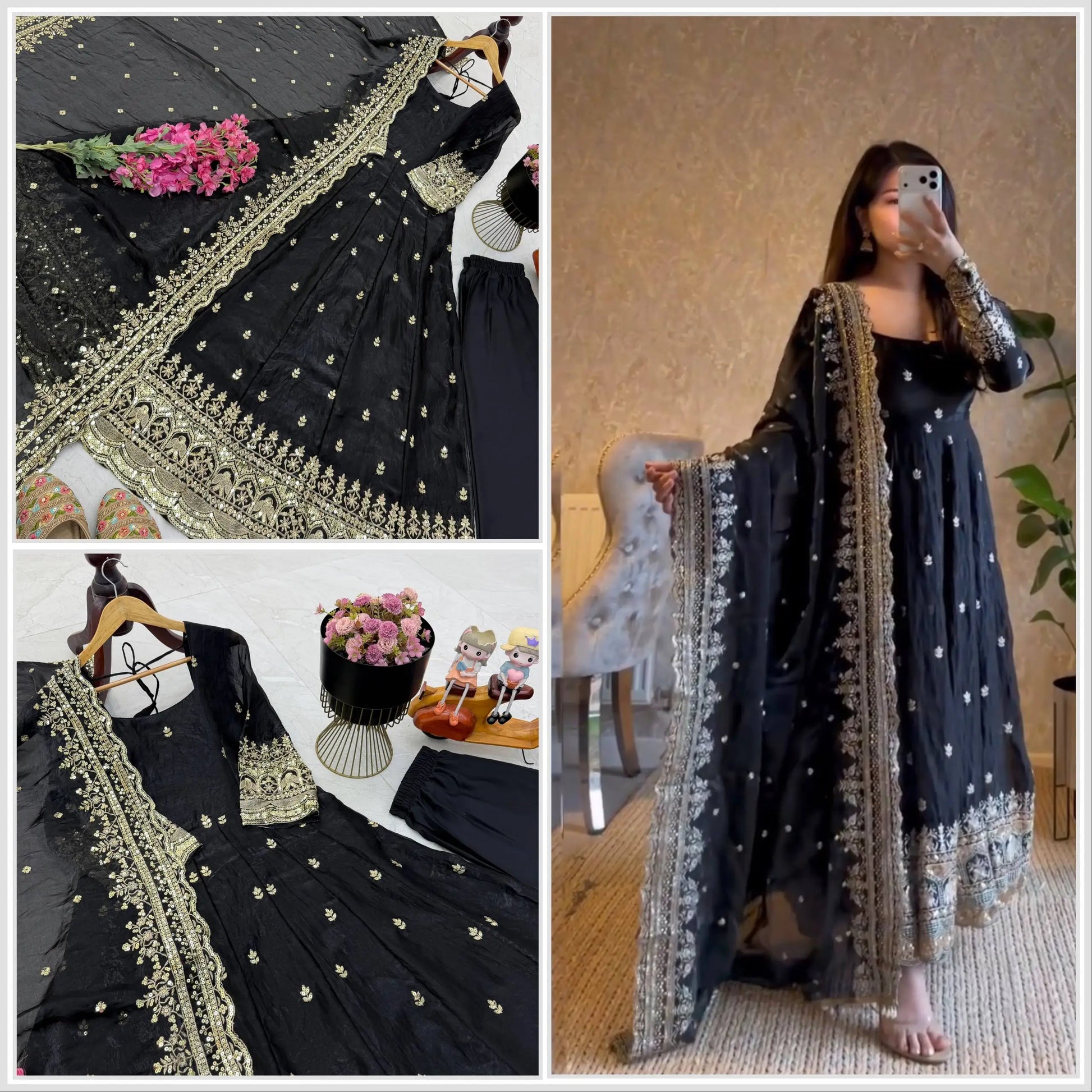 Sequin Booti Ready To Wear Silk Anarkali Gown Set