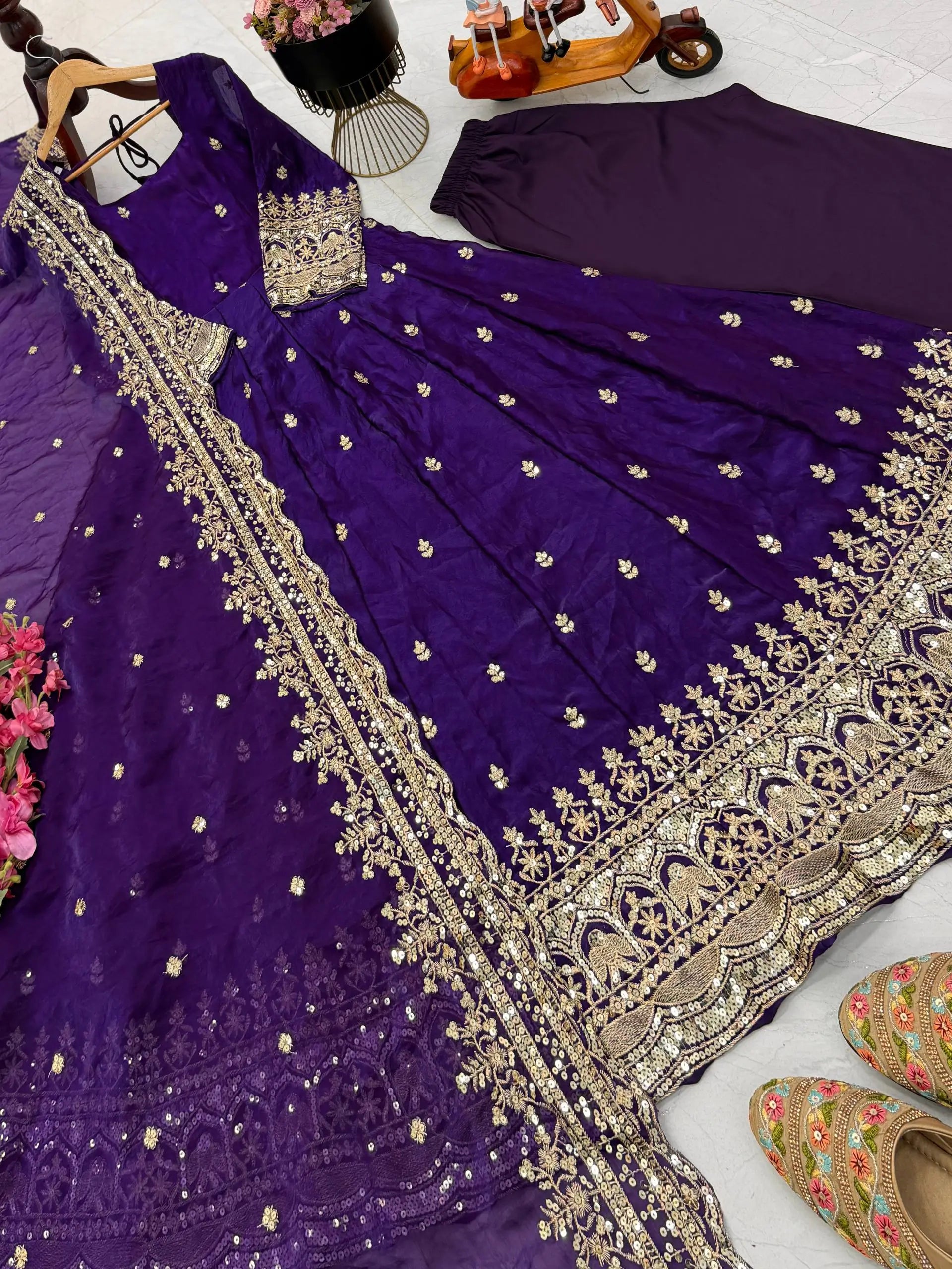 Sequin Booti Ready To Wear Silk Anarkali Gown Set