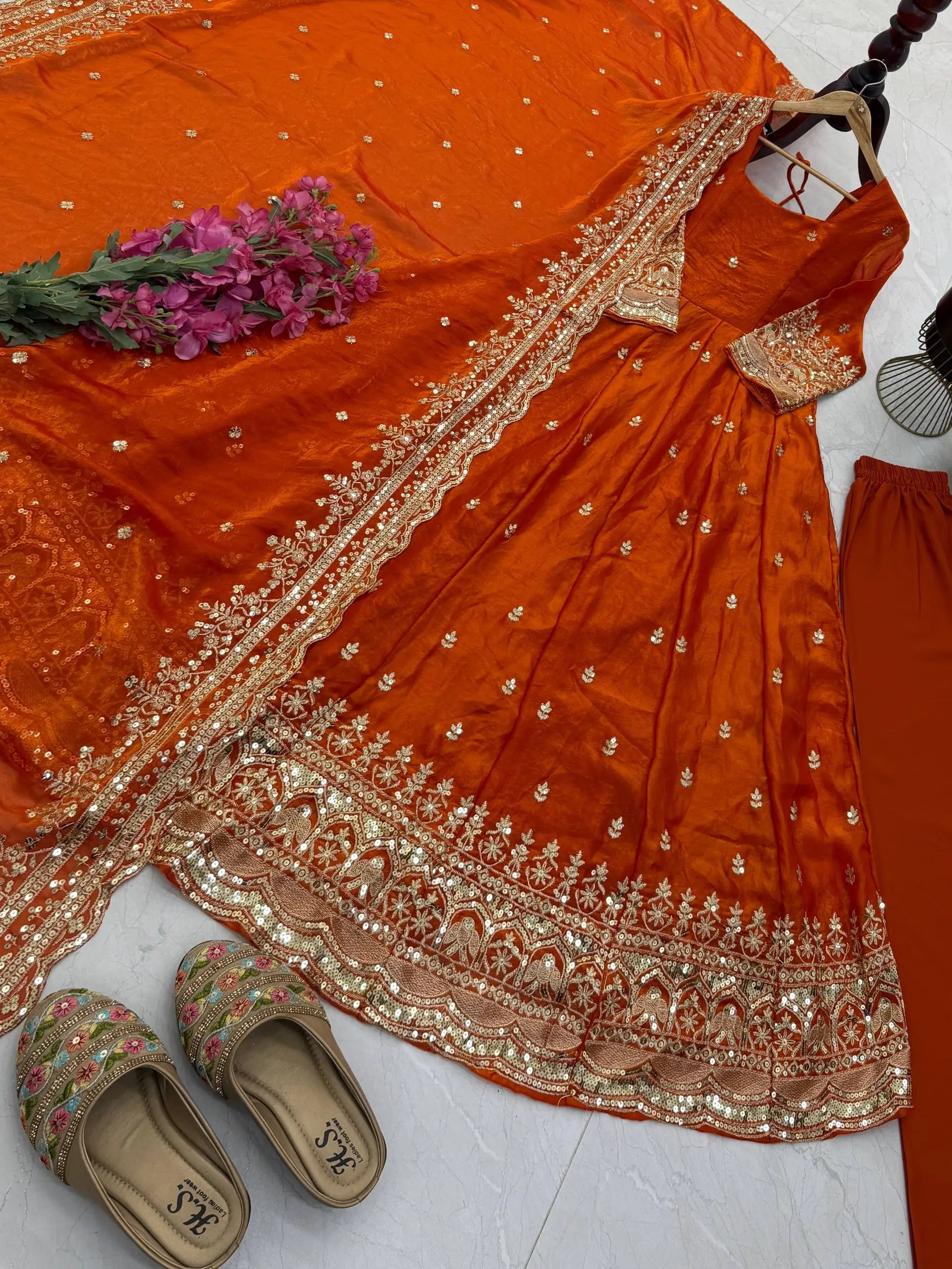 Sequin Booti Ready To Wear Silk Anarkali Gown Set