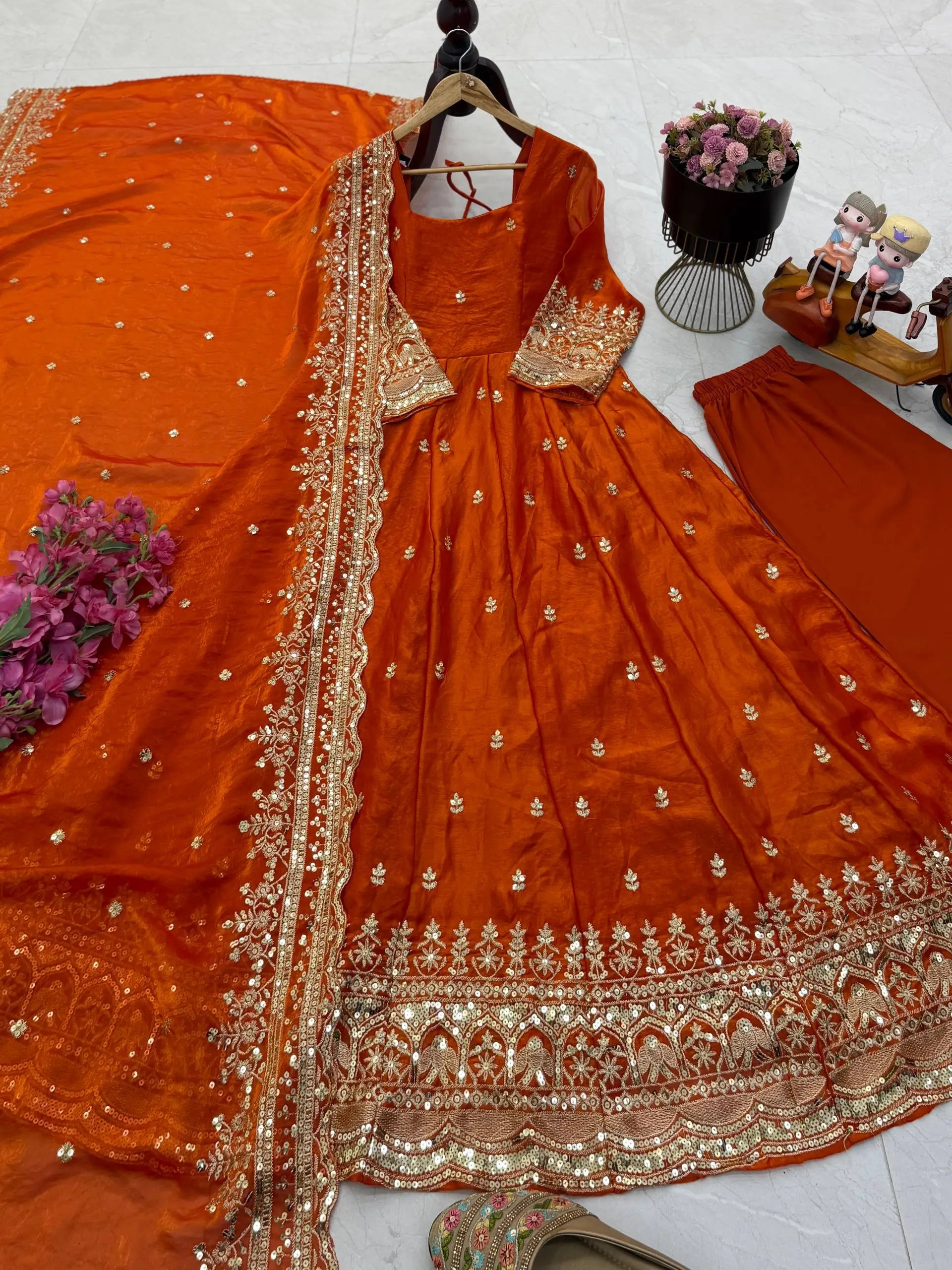 Sequin Booti Ready To Wear Silk Anarkali Gown Set