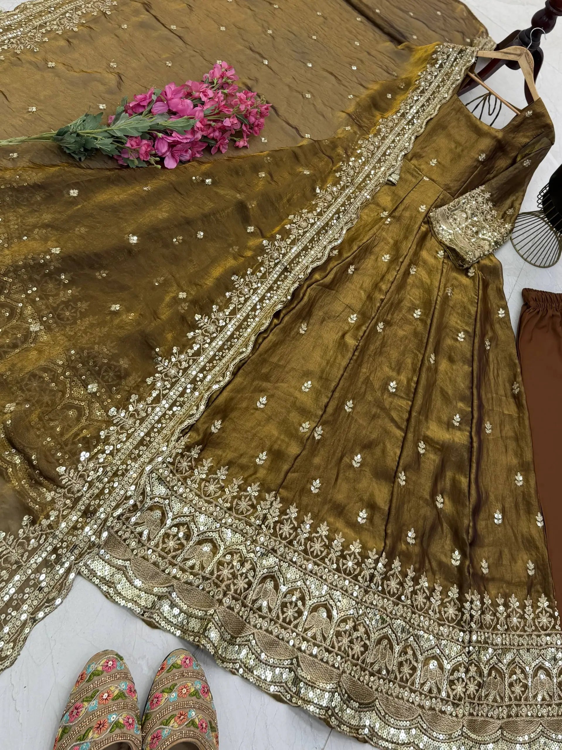 Sequin Booti Ready To Wear Silk Anarkali Gown Set