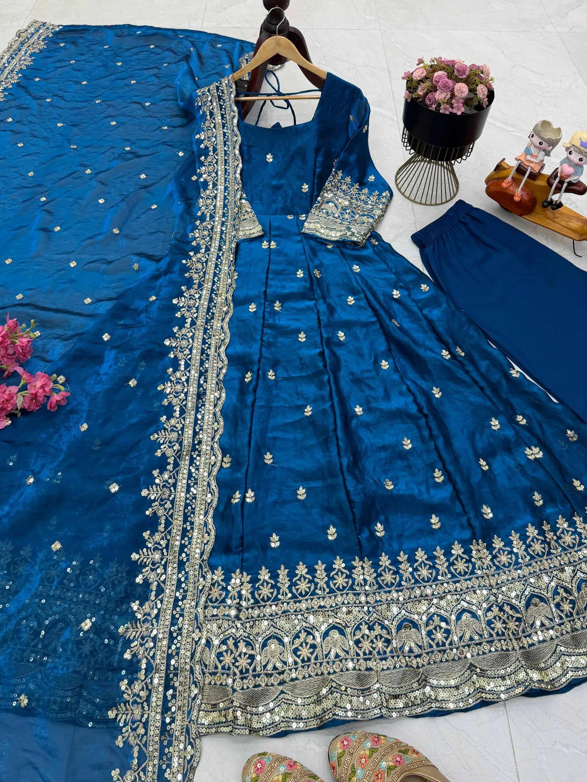 Sequin Booti Ready To Wear Silk Anarkali Gown Set
