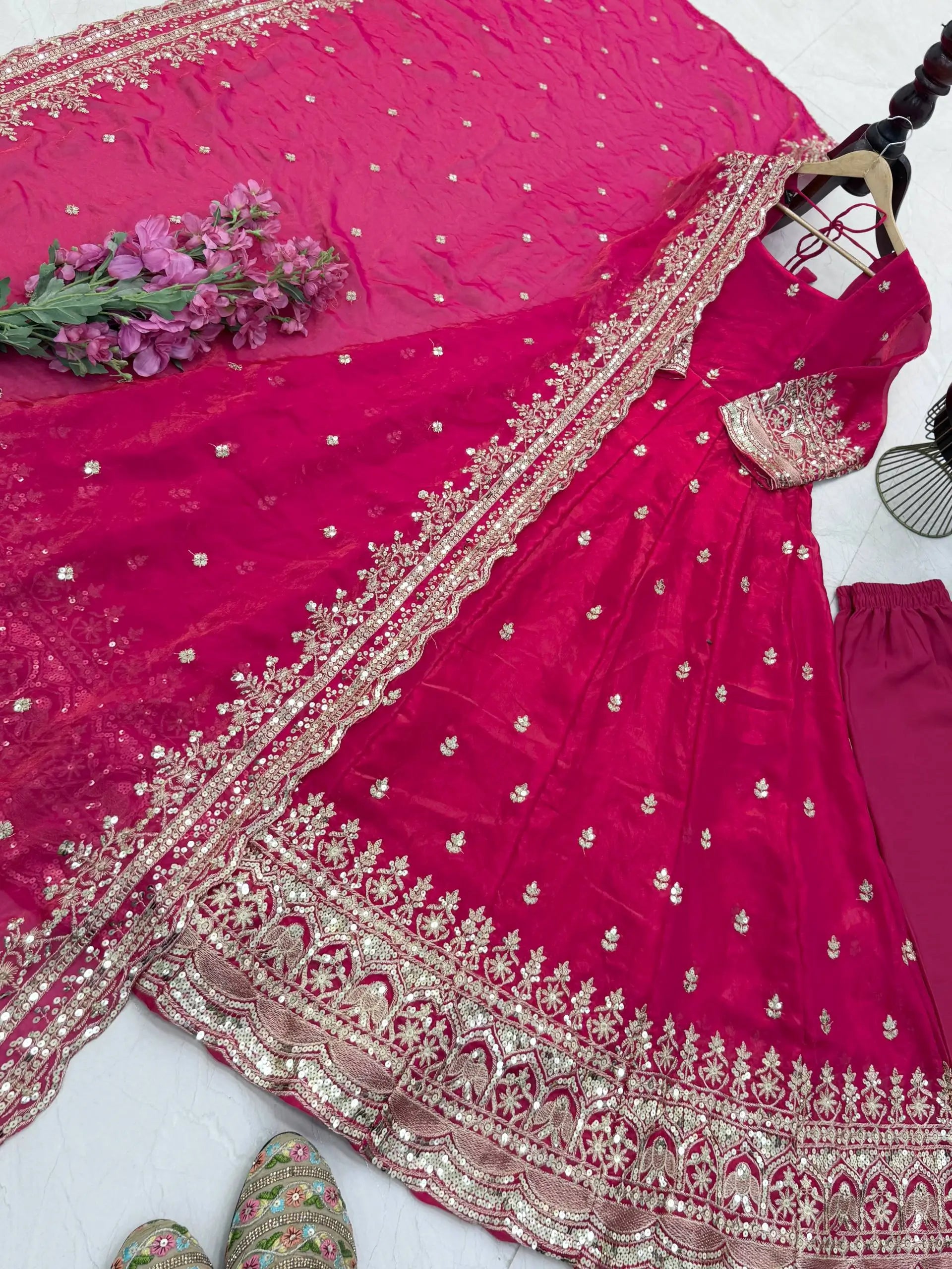 Sequin Booti Ready To Wear Silk Anarkali Gown Set