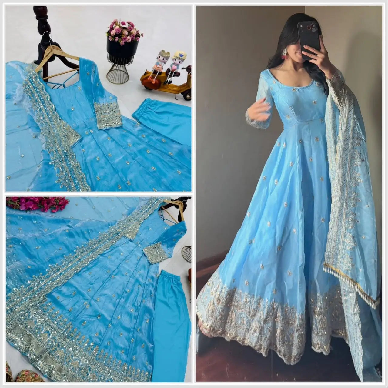 Sequin Booti Ready To Wear Silk Anarkali Gown Set