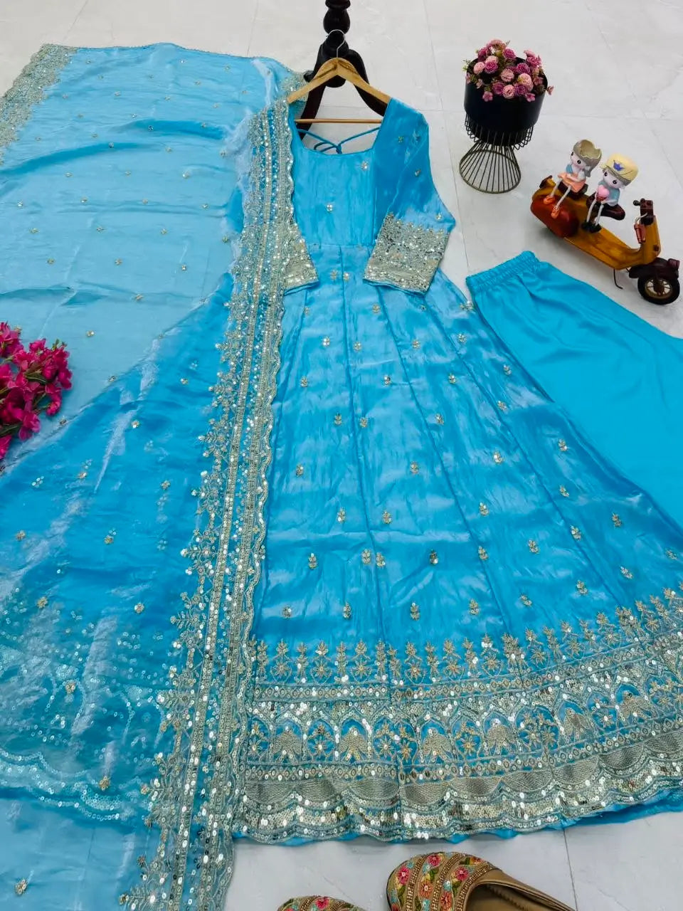 Sequin Booti Ready To Wear Silk Anarkali Gown Set