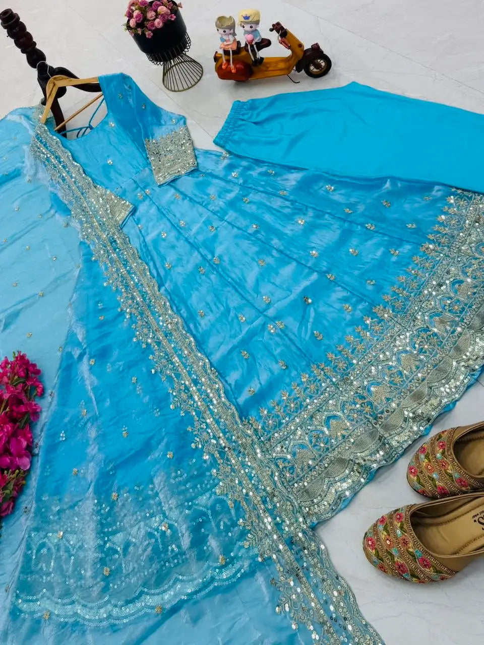 Sequin Booti Ready To Wear Silk Anarkali Gown Set