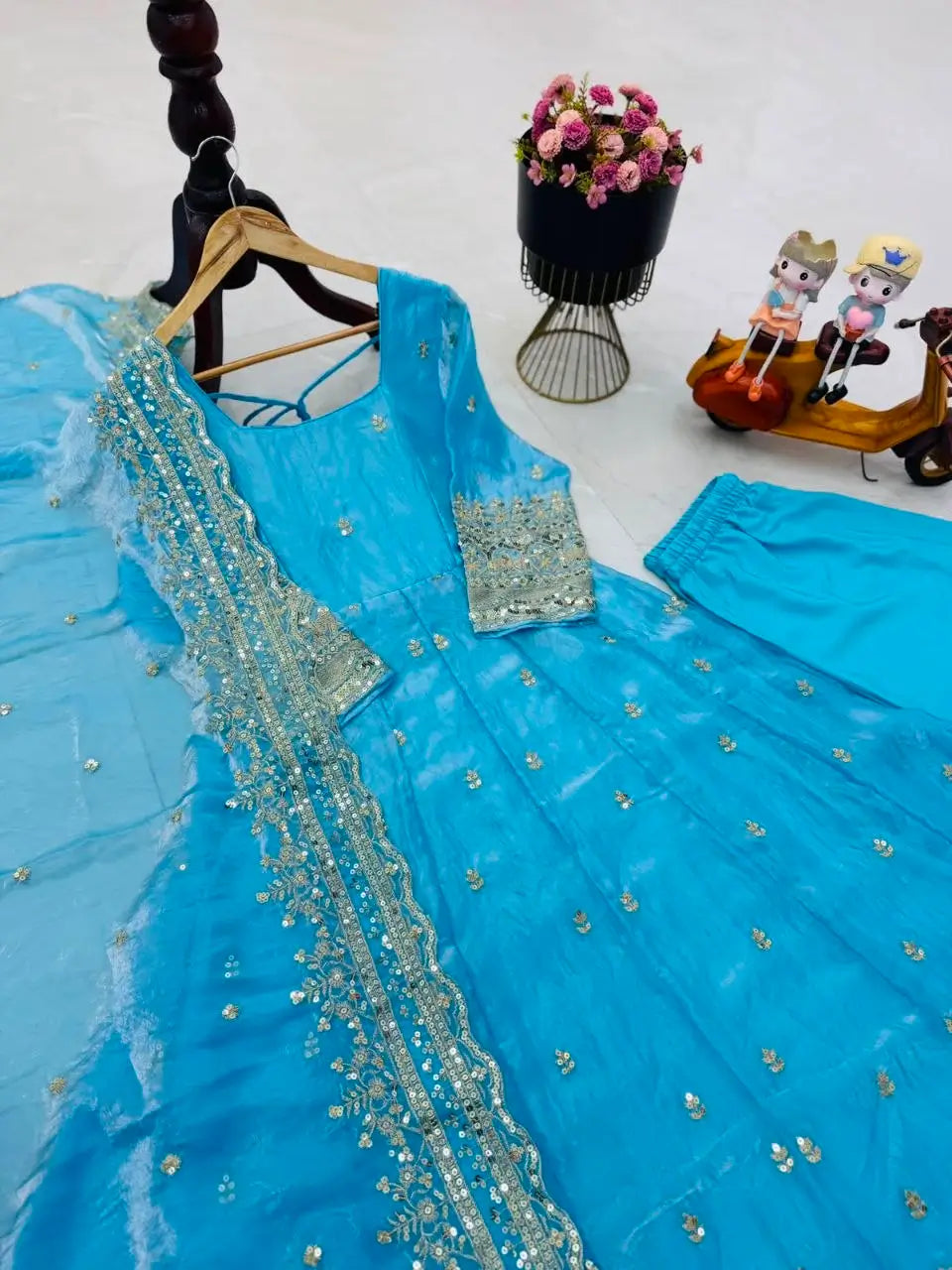 Sequin Booti Ready To Wear Silk Anarkali Gown Set