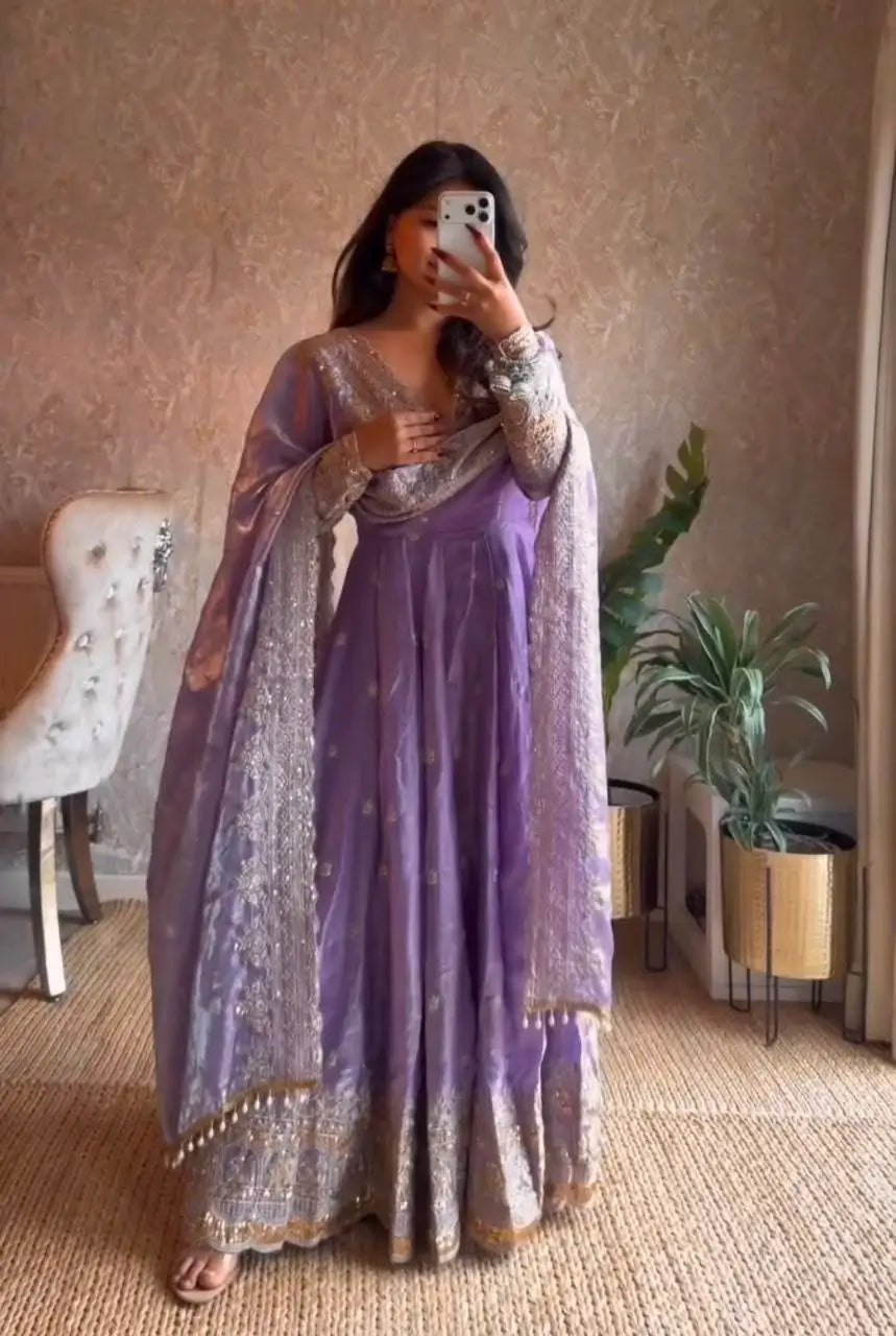 Sequin Booti Ready To Wear Silk Anarkali Gown Set