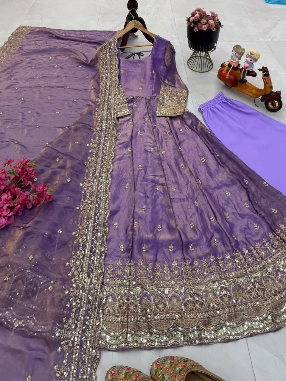Sequin Booti Ready To Wear Silk Anarkali Gown Set