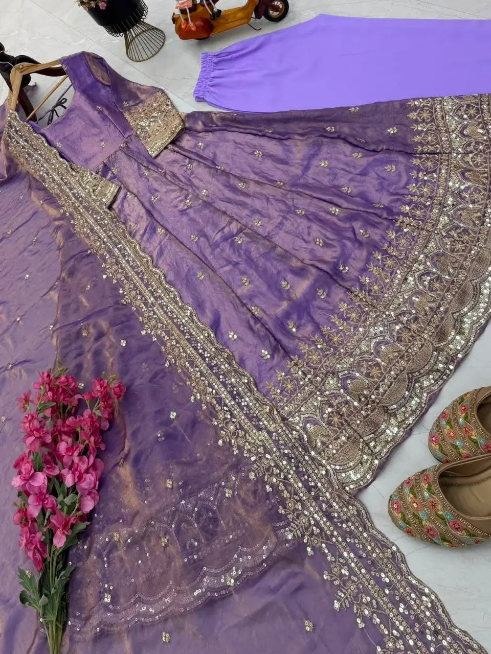 Sequin Booti Ready To Wear Silk Anarkali Gown Set