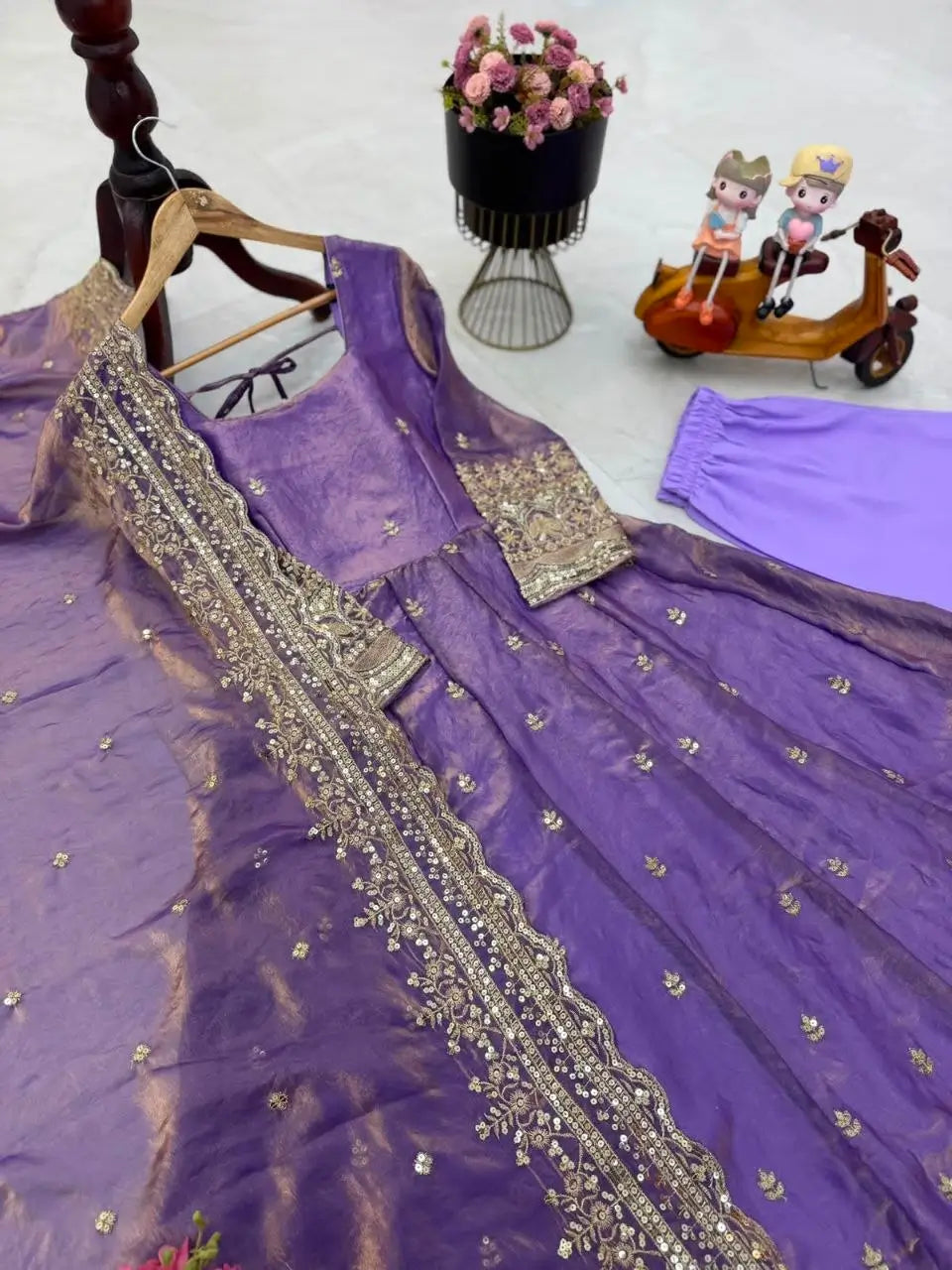 Sequin Booti Ready To Wear Silk Anarkali Gown Set