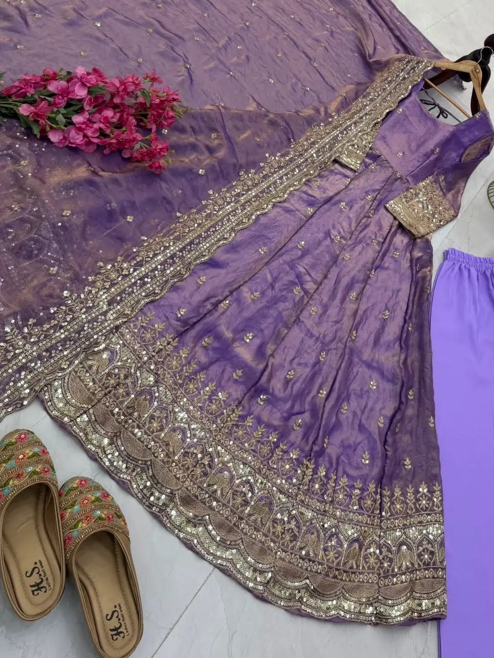 Sequin Booti Ready To Wear Silk Anarkali Gown Set