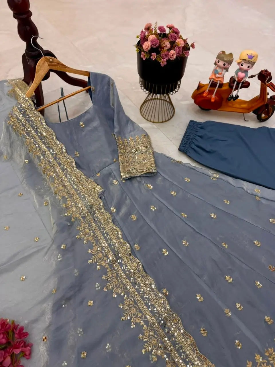 Sequin Booti Ready To Wear Silk Anarkali Gown Set