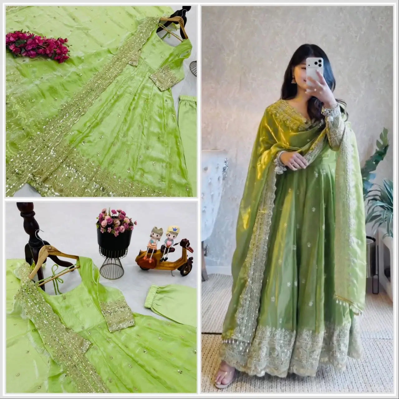 Sequin Booti Ready To Wear Silk Anarkali Gown Set