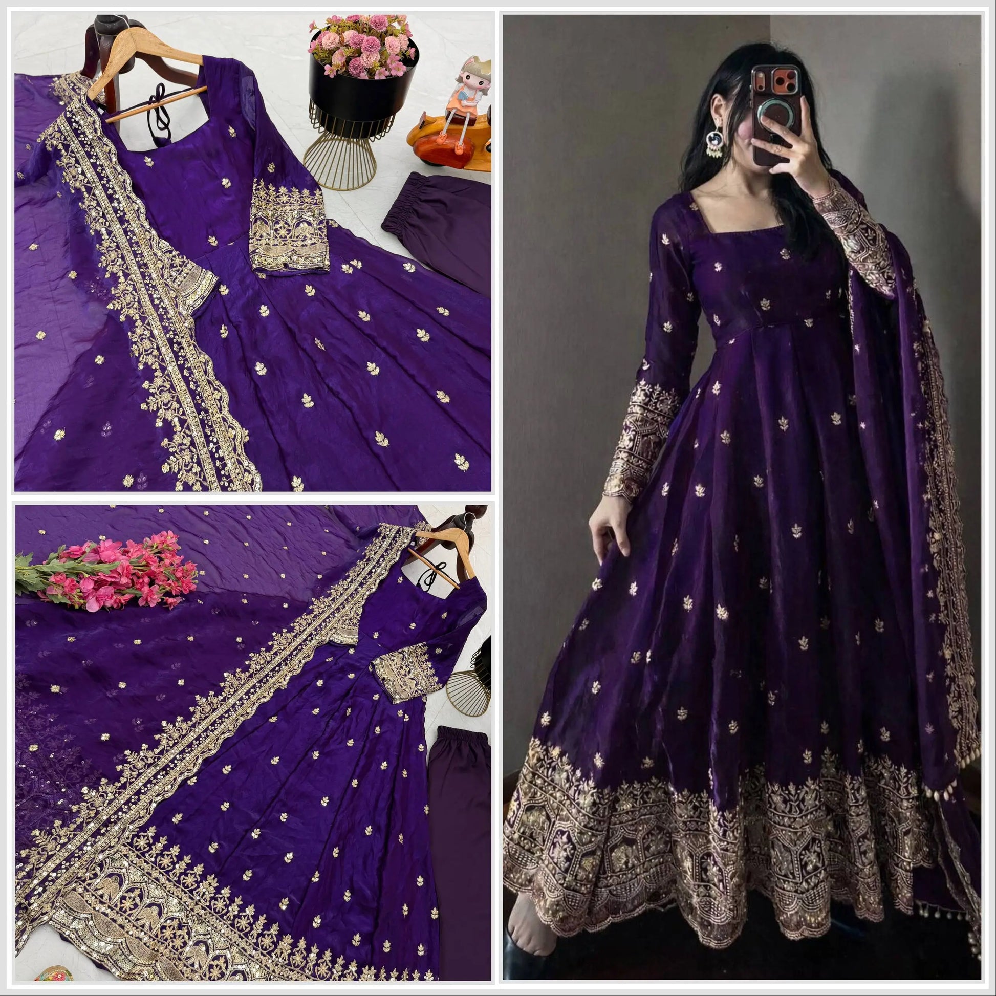 Sequin Booti Ready To Wear Silk Anarkali Gown Set