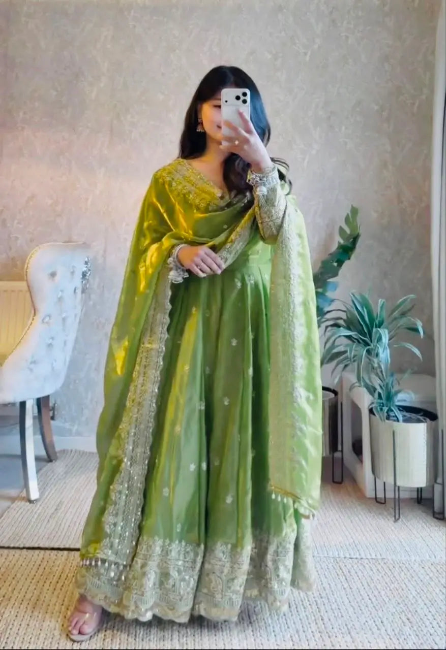 Sequin Booti Ready To Wear Silk Anarkali Gown Set