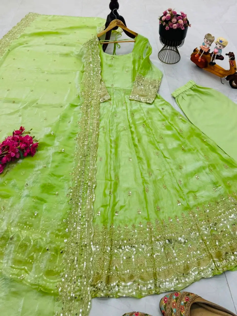 Sequin Booti Ready To Wear Silk Anarkali Gown Set