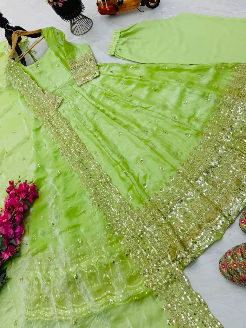 Sequin Booti Ready To Wear Silk Anarkali Gown Set