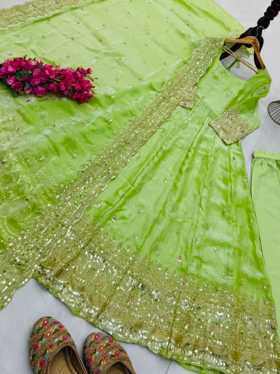 Sequin Booti Ready To Wear Silk Anarkali Gown Set