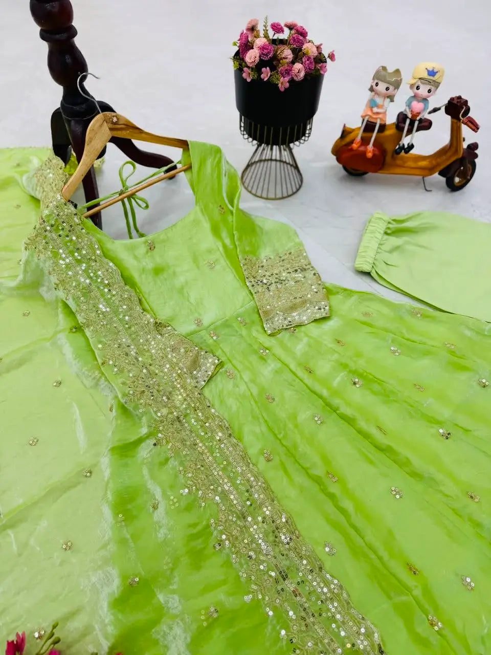 Sequin Booti Ready To Wear Silk Anarkali Gown Set