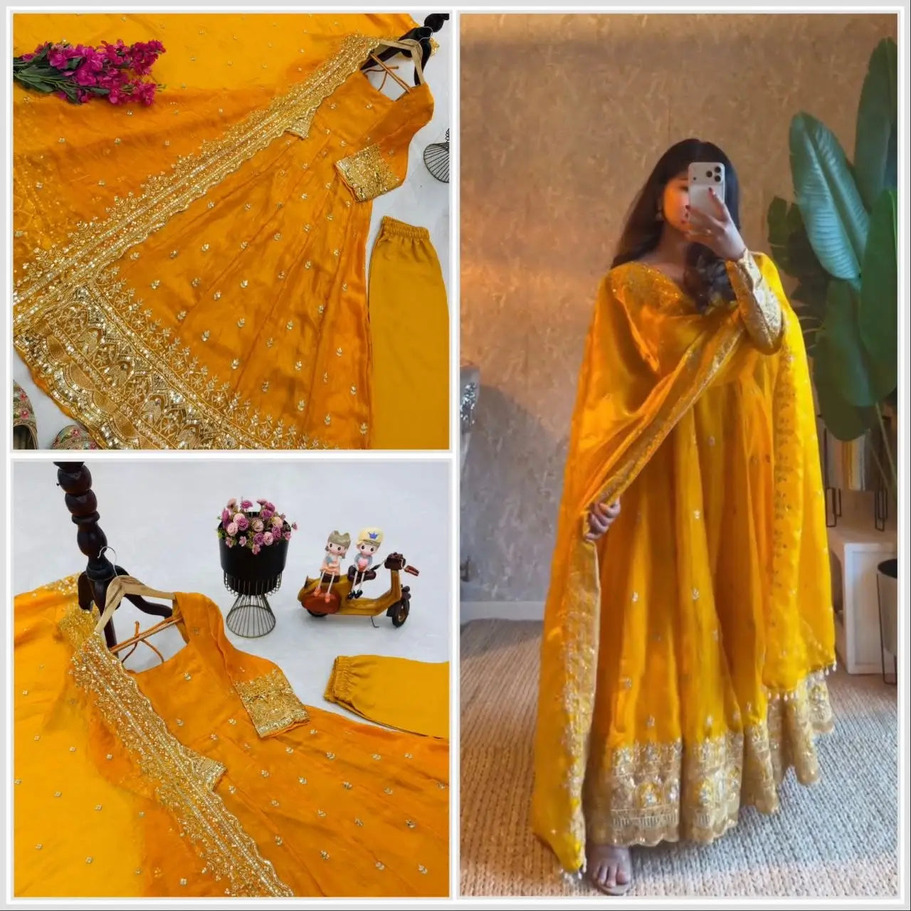 Sequin Booti Ready To Wear Silk Anarkali Gown Set