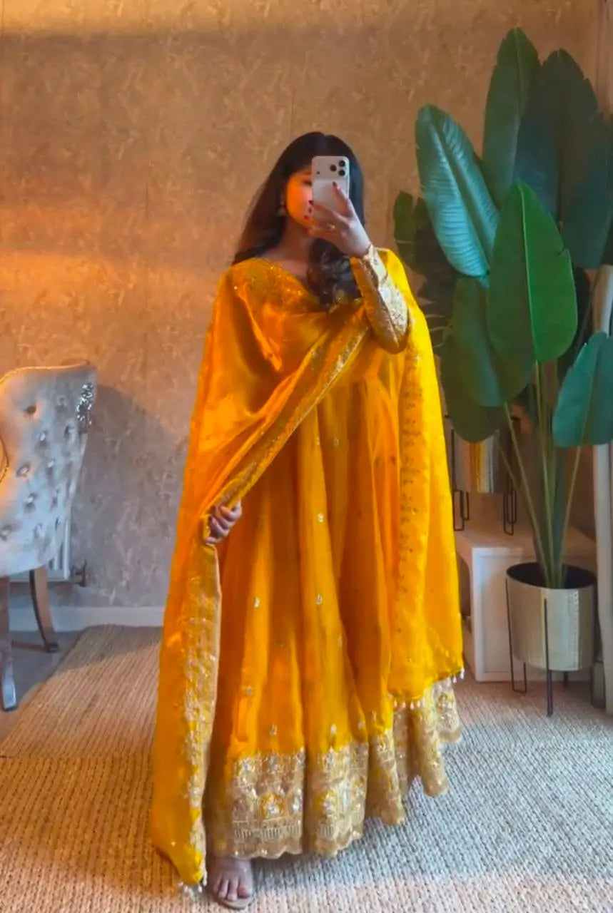 Sequin Booti Ready To Wear Silk Anarkali Gown Set
