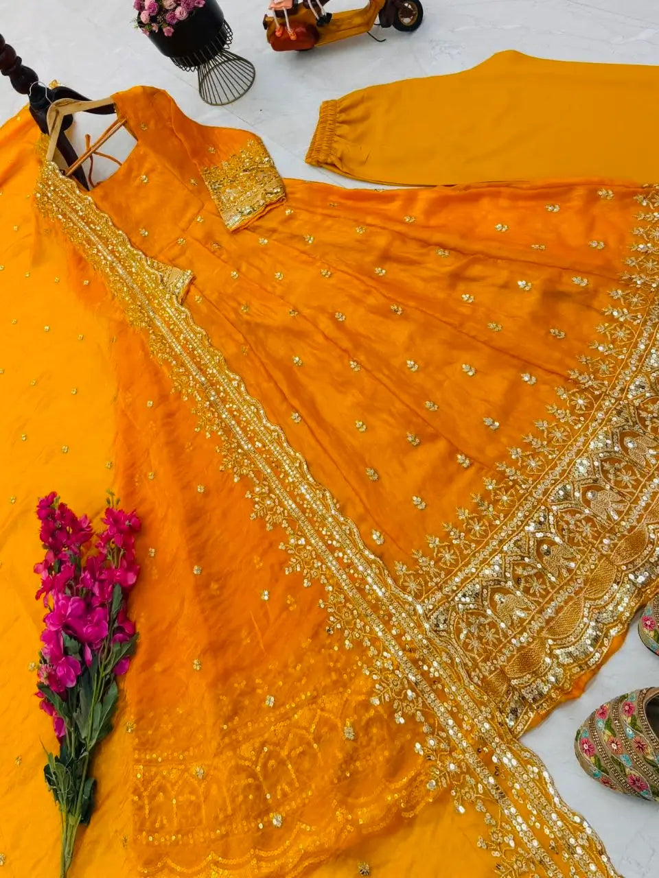 Sequin Booti Ready To Wear Silk Anarkali Gown Set