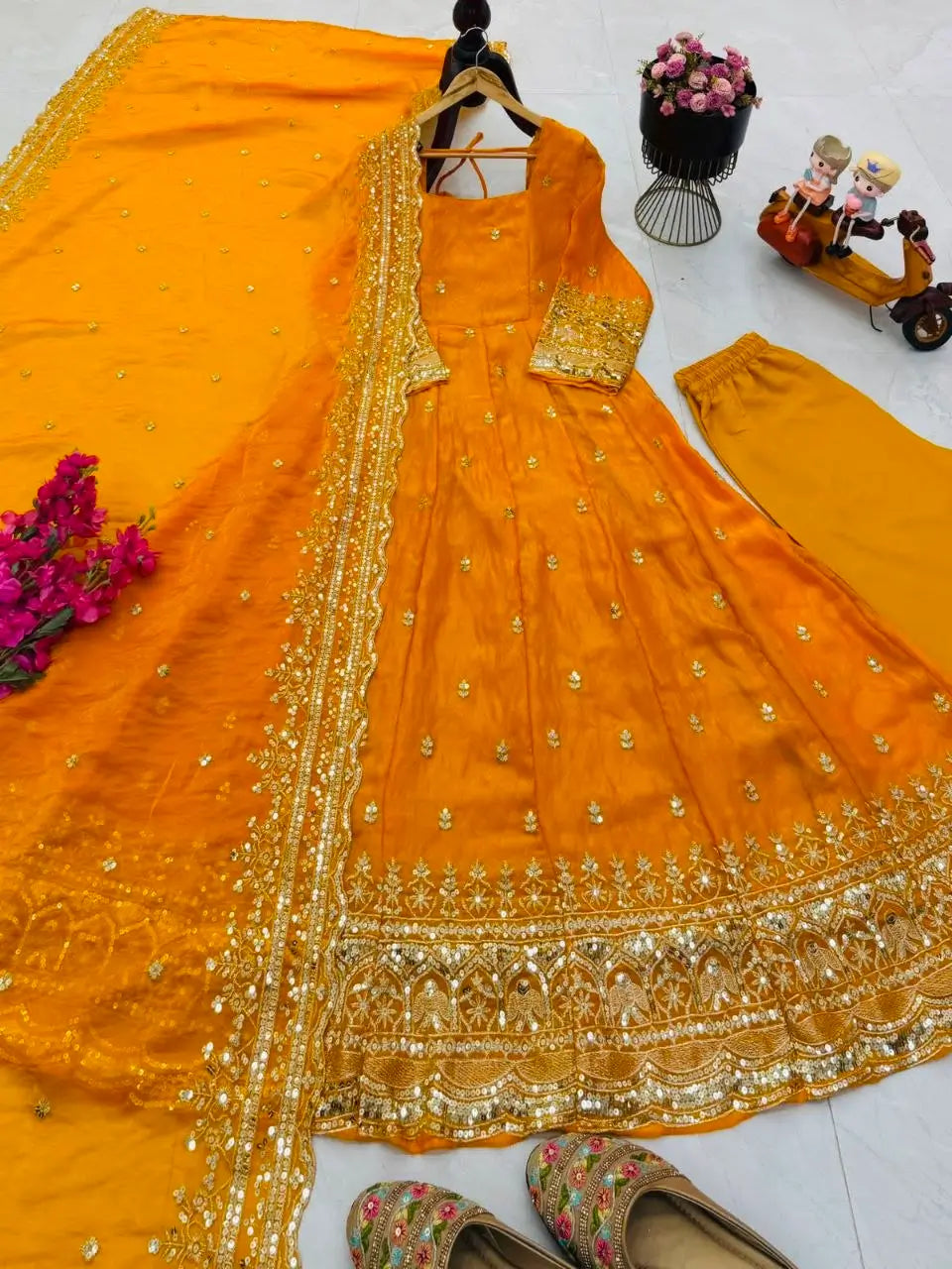 Sequin Booti Ready To Wear Silk Anarkali Gown Set