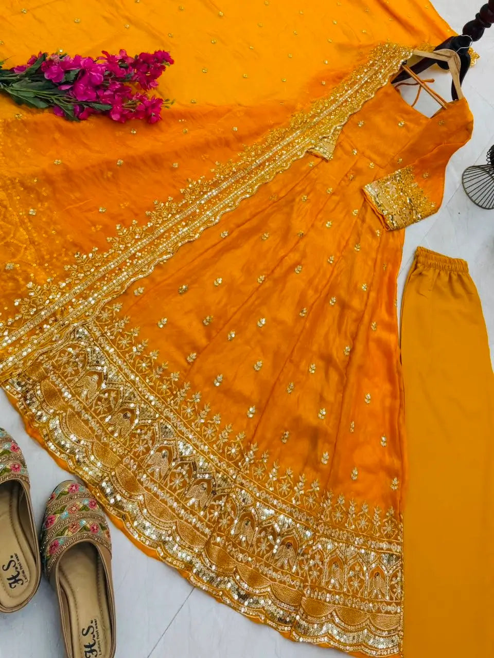 Sequin Booti Ready To Wear Silk Anarkali Gown Set