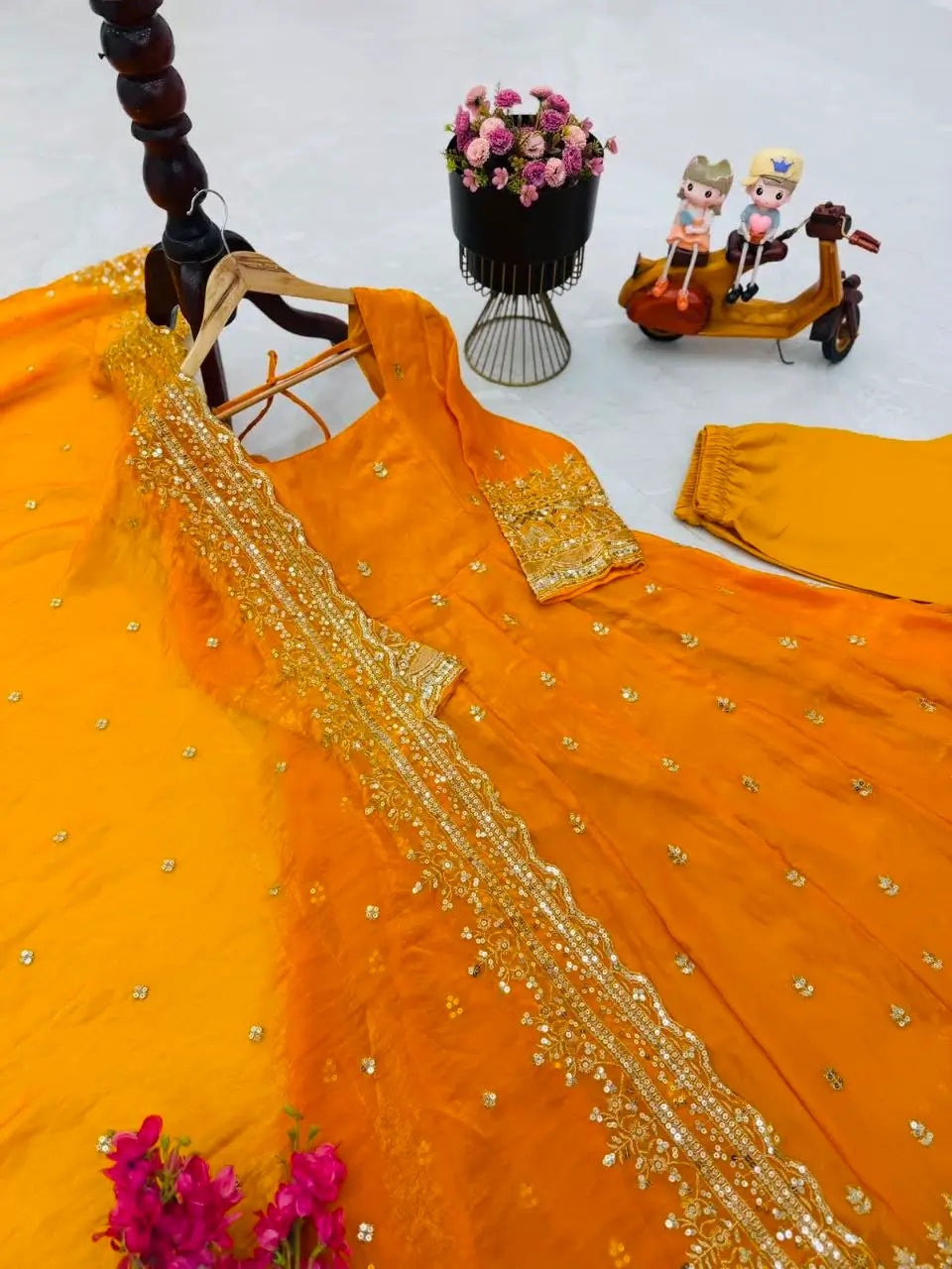 Sequin Booti Ready To Wear Silk Anarkali Gown Set