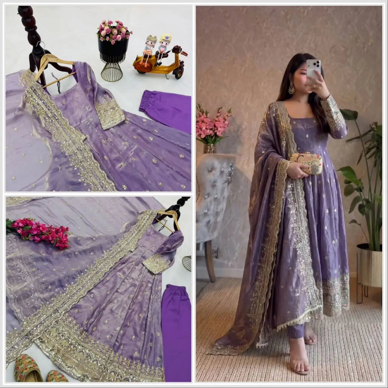 Sequin Booti Ready To Wear Silk Anarkali Gown Set