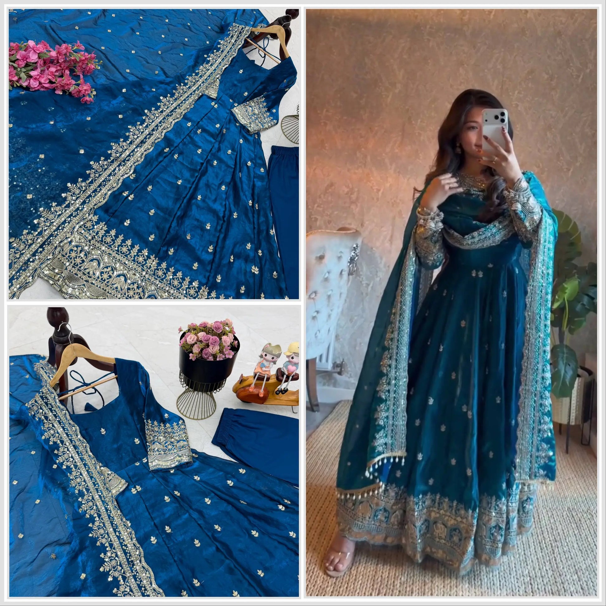 Sequin Booti Ready To Wear Silk Anarkali Gown Set