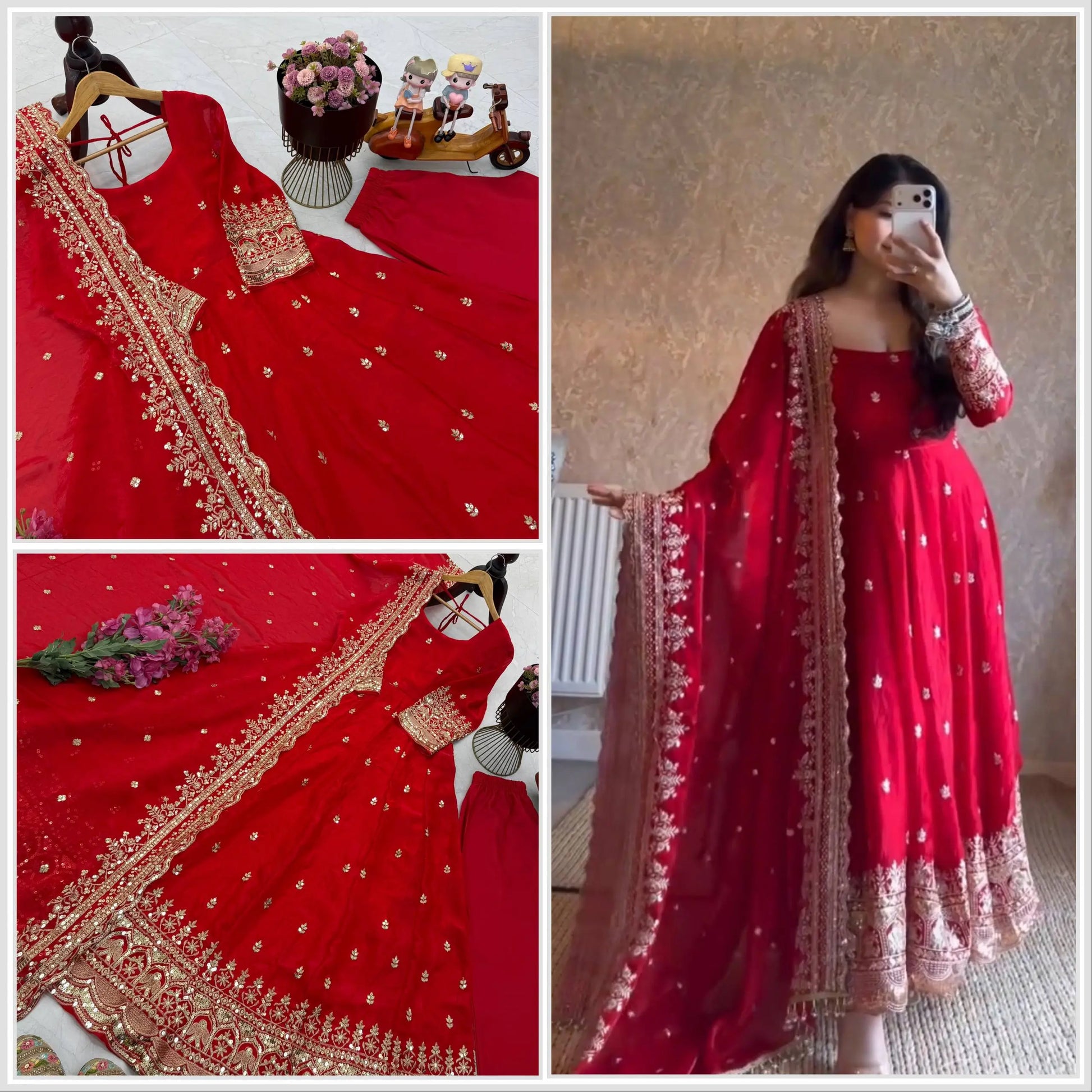 Sequin Booti Ready To Wear Silk Anarkali Gown Set